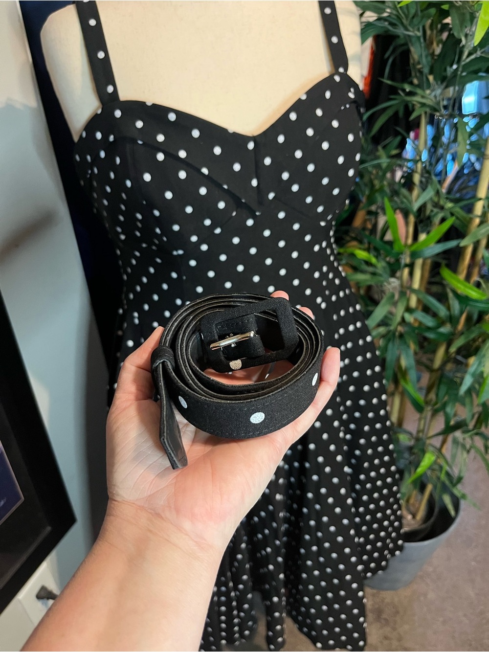 Like new Vixen by Micheline Pitt Black Polka Dot Swing Dress - Picture 7 of 11